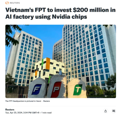 越南科技巨頭FPT聯(lián)姻英偉達(dá)，斥資2億美元共建AI未來工廠，賦能全球人工智能應(yīng)用軟件開發(fā)